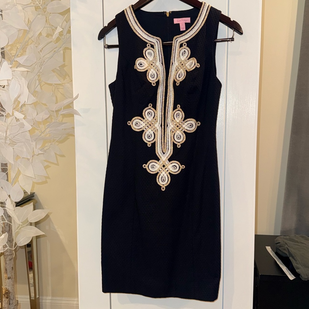 Lily Pulitzer Black Dress with Gold and White Metallic design